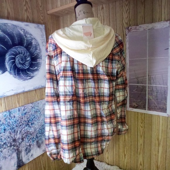 Women's 2022 Fall Long Sleeve Hooded Flannel Plaid Shirts Casual Lightweight But - Picture 4 of 7